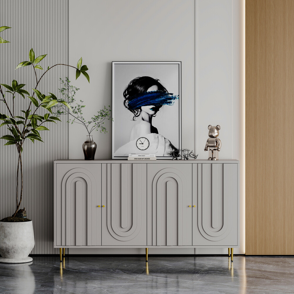 Modern Lacquered Wooden 4-Door Cabinet Sideboard for Living Room & Dining Room
