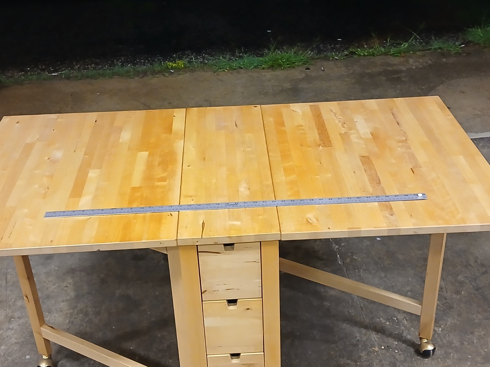 Wood Folding Craft Sewing Dining Table 6 Drawers Drop Leaf w/ Rolling Casters