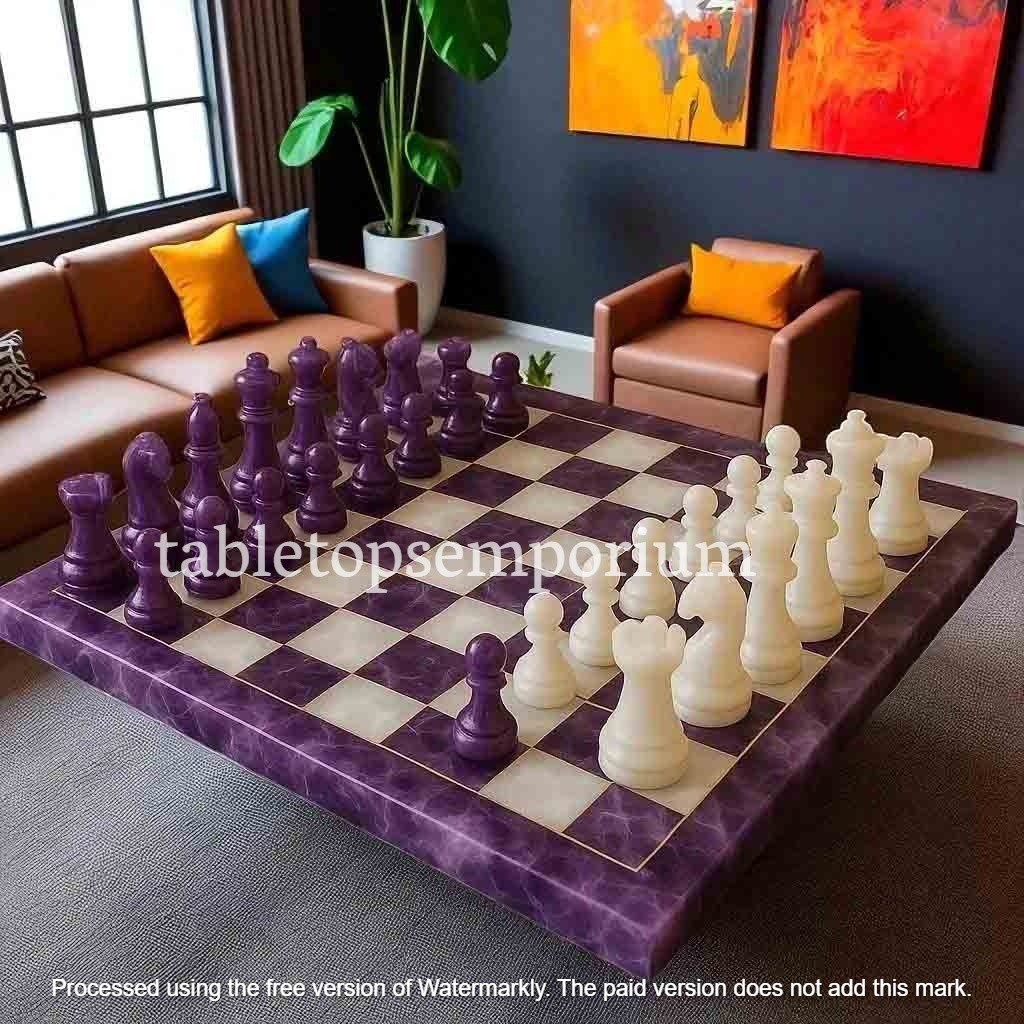 Amethyst Stone Chess Set with Pieces Handmade Art Game Board for Adults Gift Dec