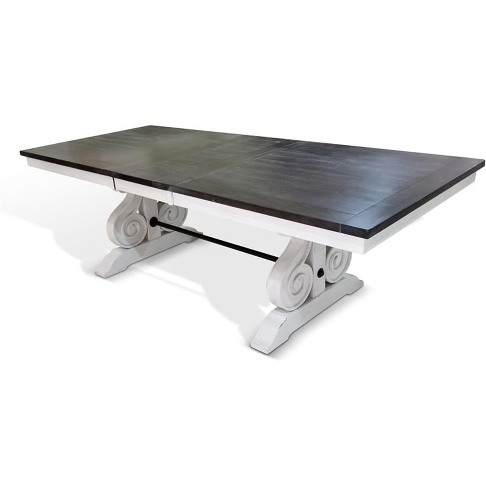 Sunny Designs Carriage House 96″ Wood Trestle Table in White/Dark Brown