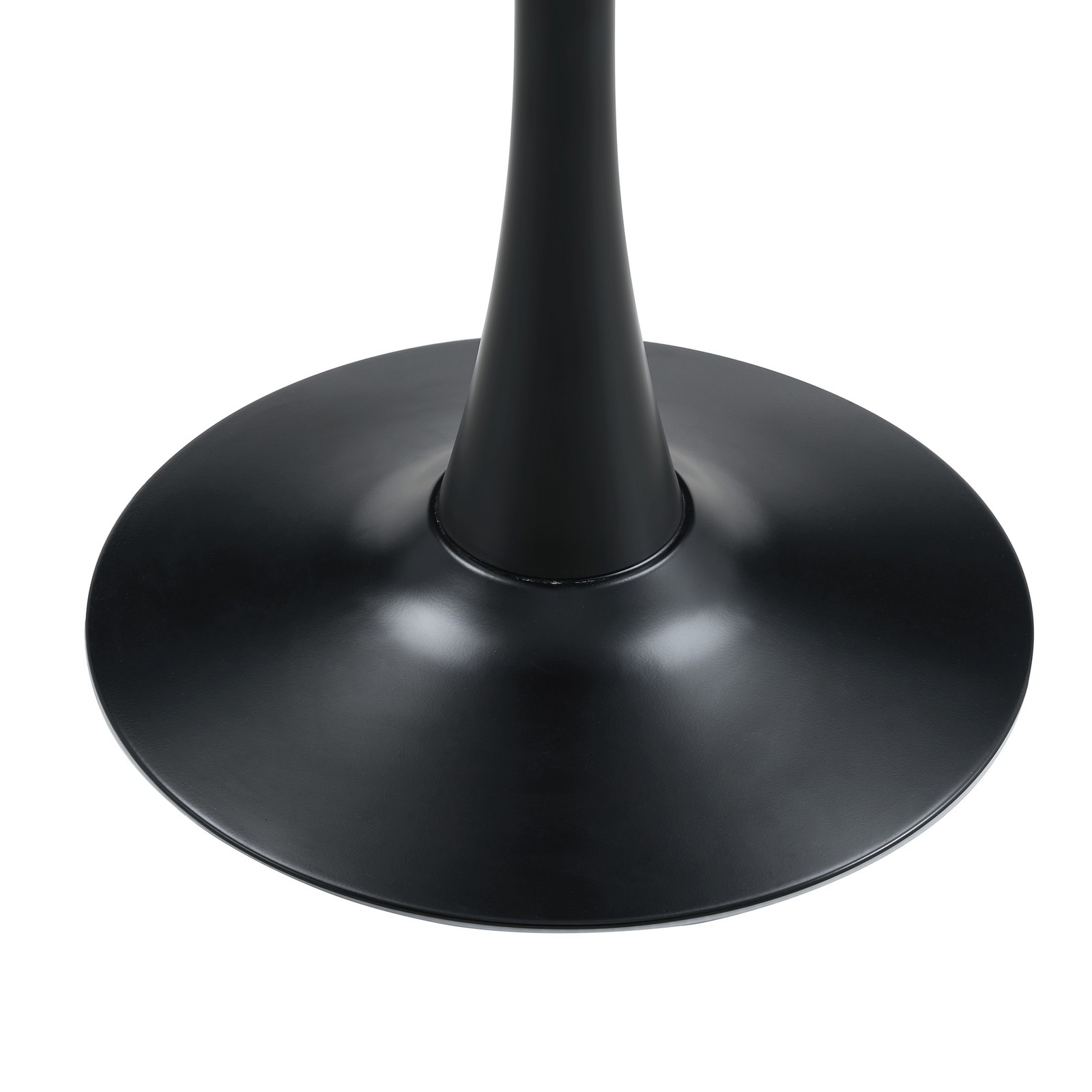 Round Tulip Dining Table 23.6″ Faux Walnut MDF Top Metal Pedestal Base