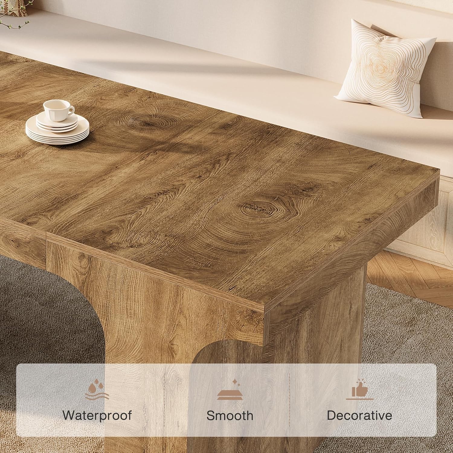 70.87” Large Dining Table for 6-8, Farmhouse Wooden Kitchen Table with Pedestal
