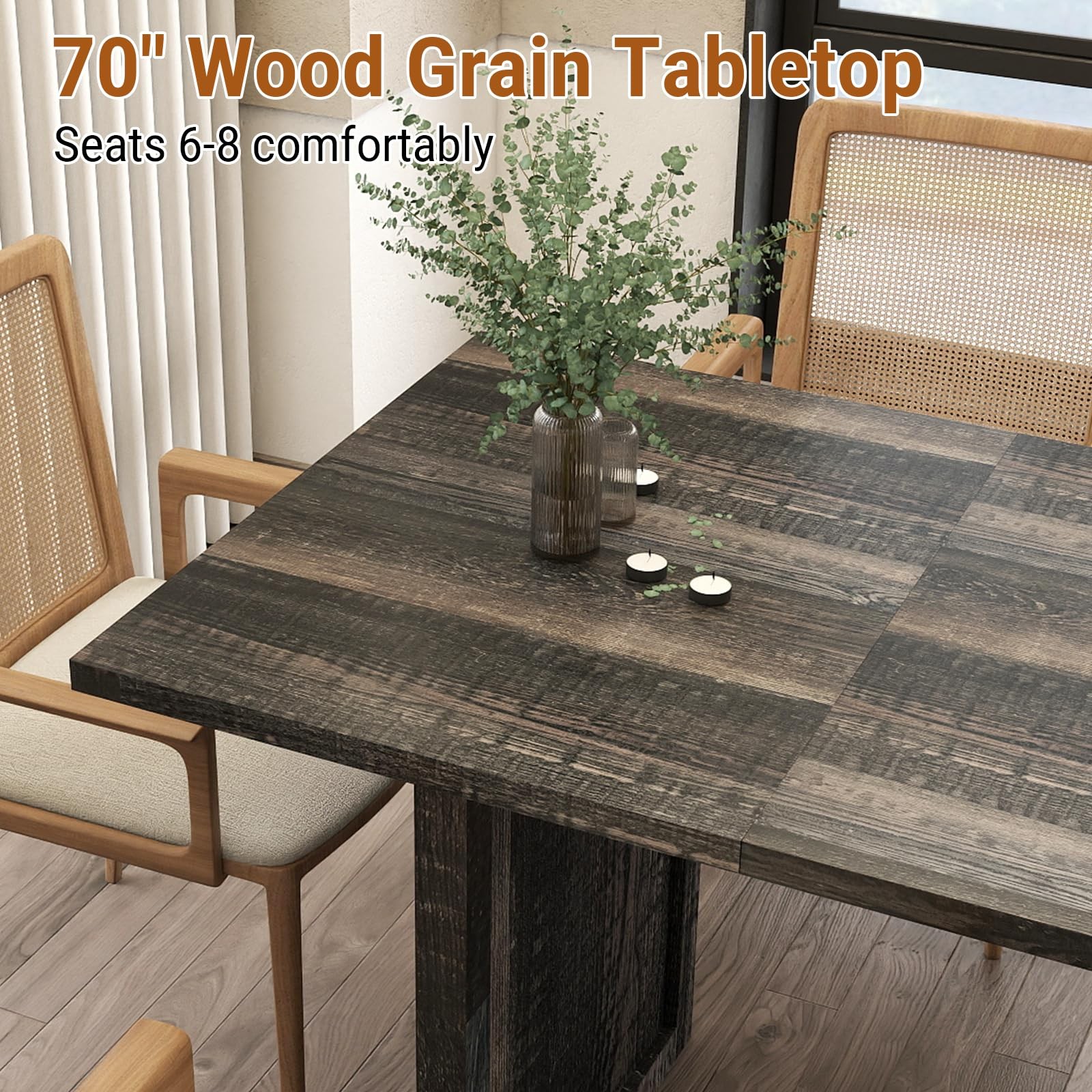 70.87″ Wooden Dining Table for 6-8 People – Farmhouse Rectangular Kitchen Tab…