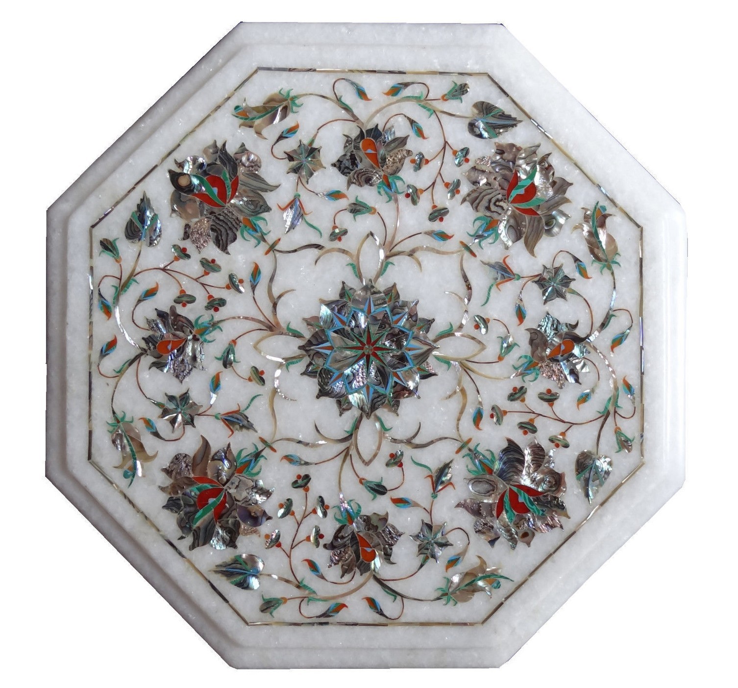 12″ Marble side end Corner Table Top Floral Design Inlay stone Marquetry decor