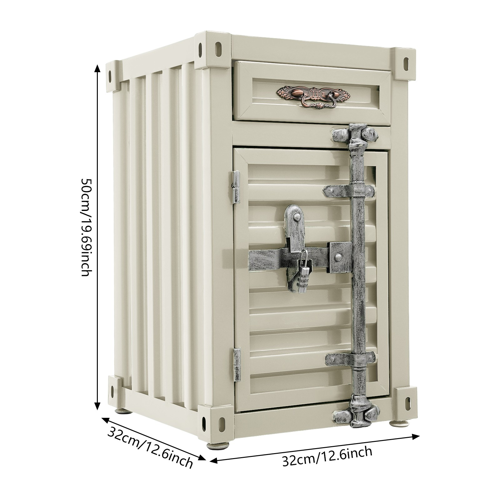 Industrial Metal Storage Cabinet with Lockable Drawer, Creamy White