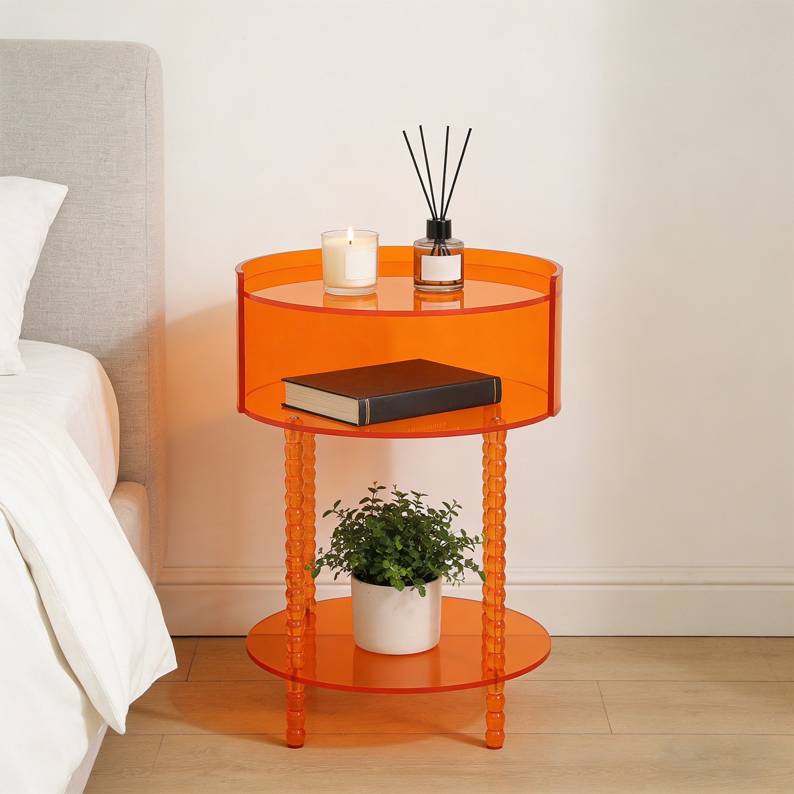3-tier Round Acrylic Side Table 40*53cm Orange Acrylic End Table for Living Room