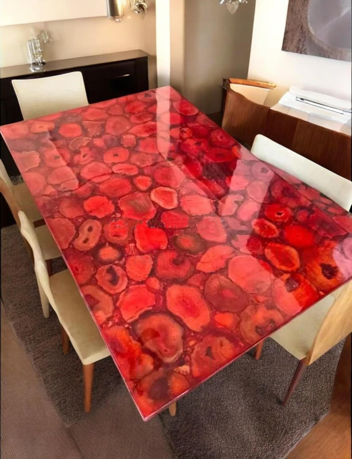48″x24″Inches Red Agate Dining Table Top: Handmade Luxury Stone Slab Home Decor