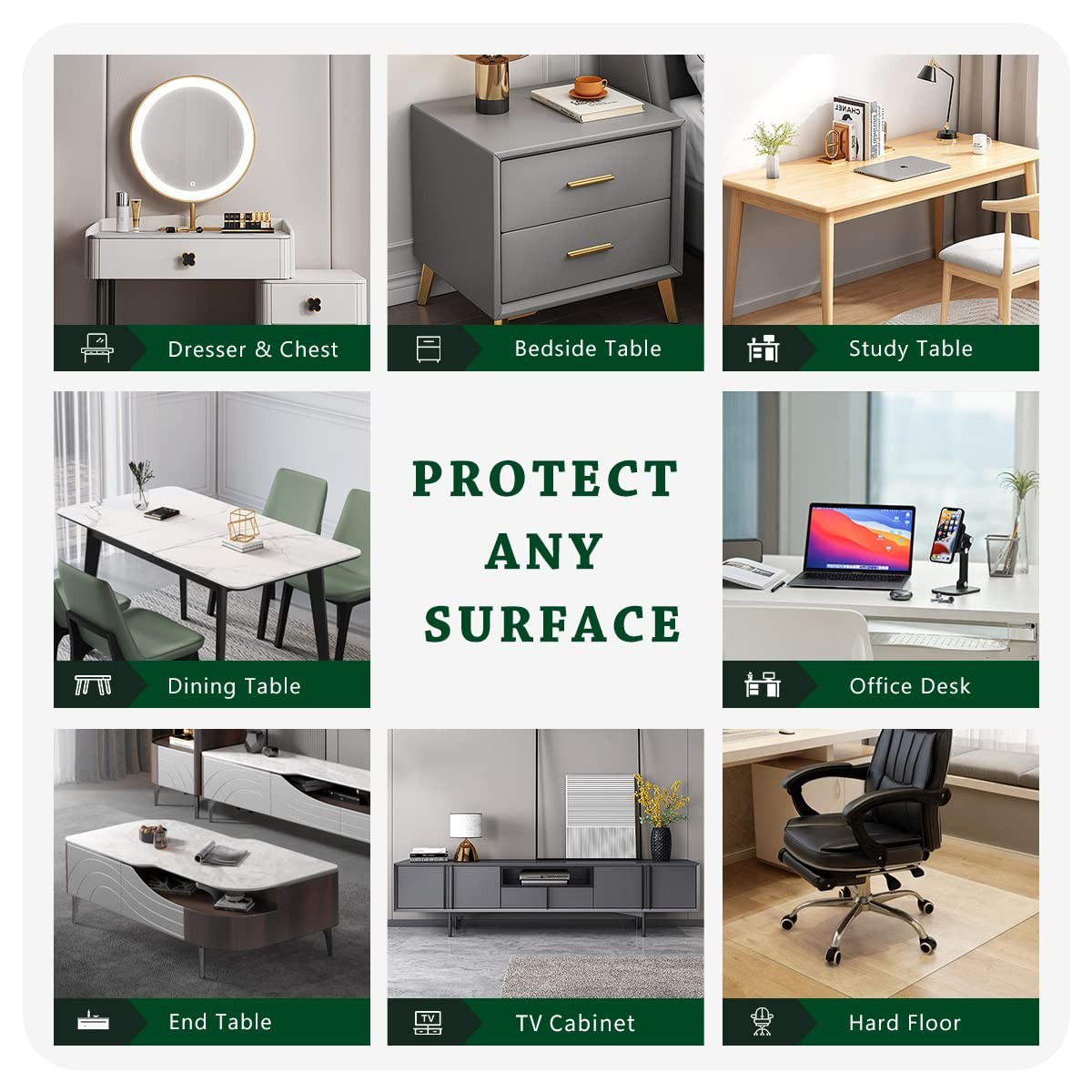 Plastic Table Protector,12×24 Inch,Clear PVC Vinyl,Heatproof,For Wood Furniture