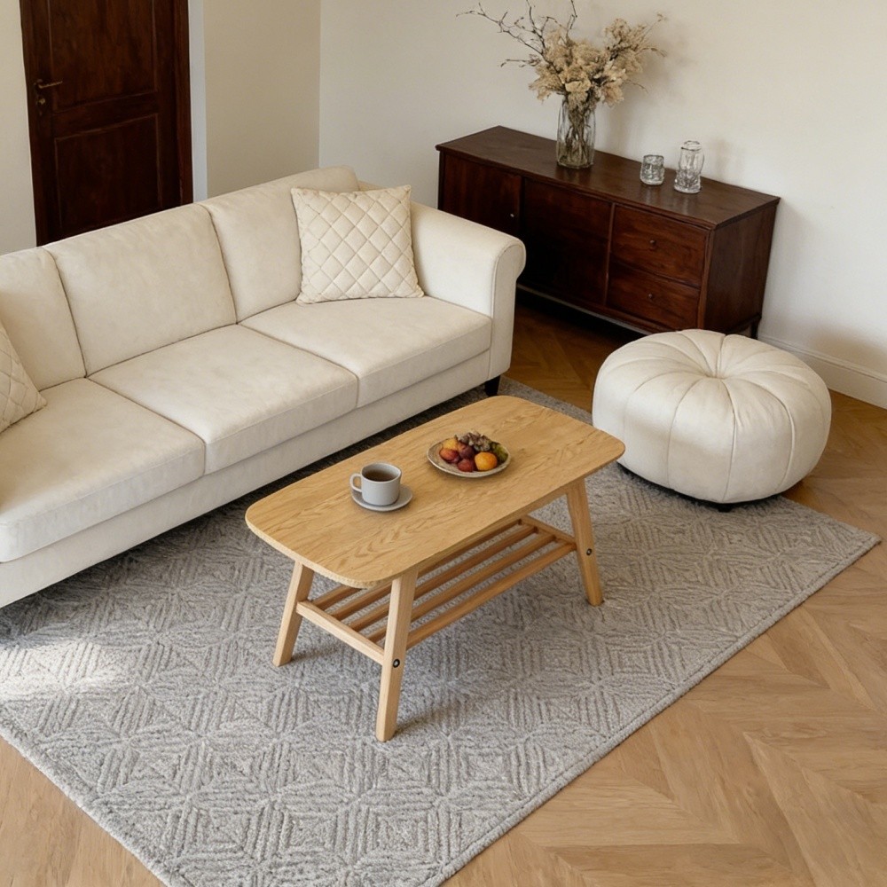 39 in solid wood coffee table – double-layer storage wooden center coffee table