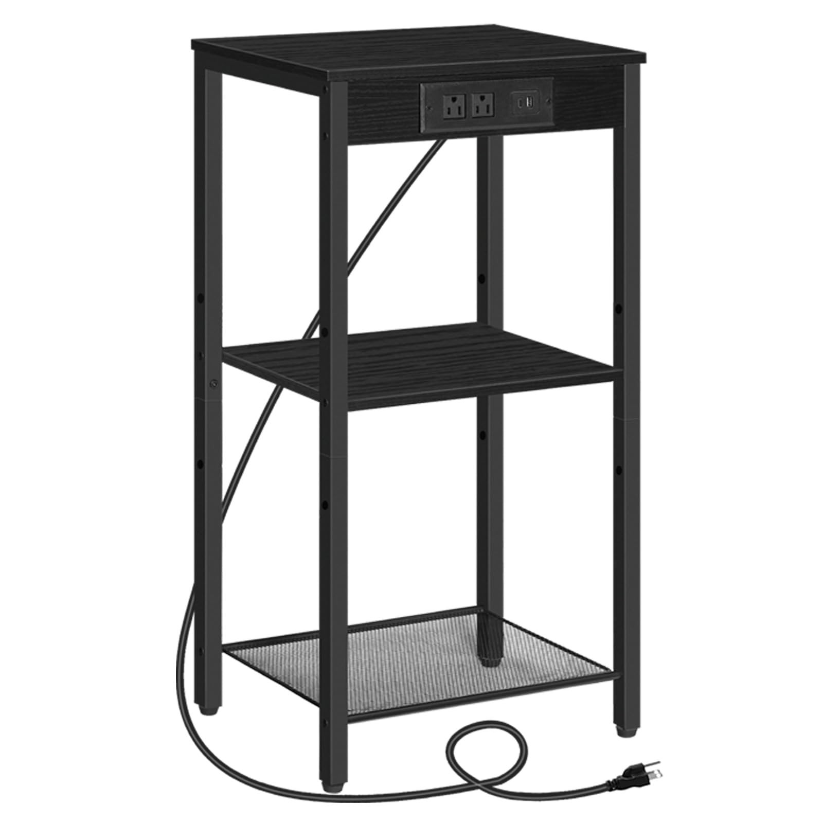 Tall End Table with Charging Station, 30 Inch Slim Tall Nightstand, 3-Tier Na…