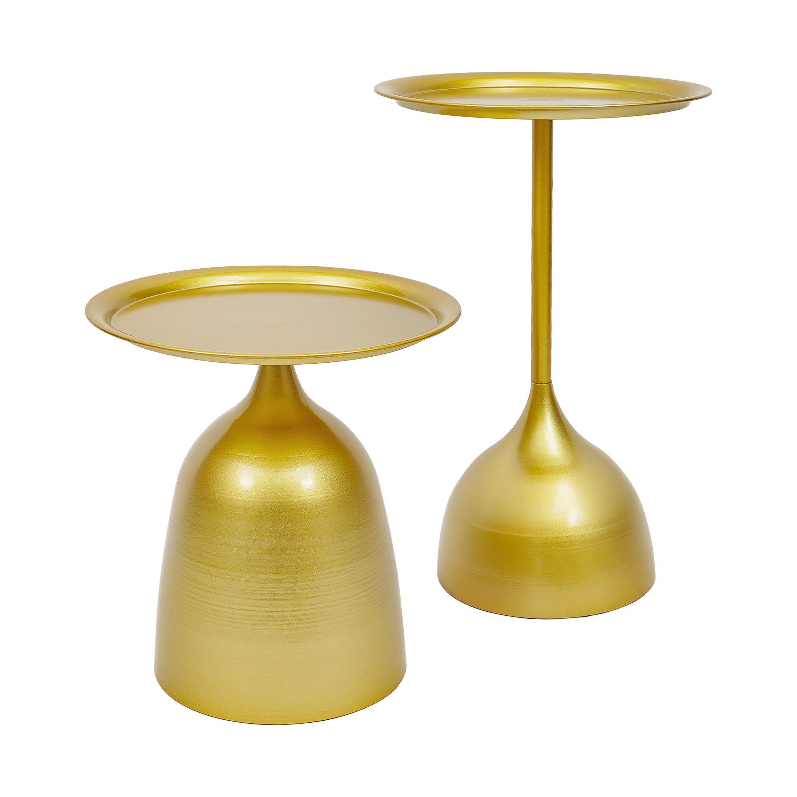 Gold 2PCs Round Iron Side Table 23.6 In & 16.14 In End Tables With Raised Edges
