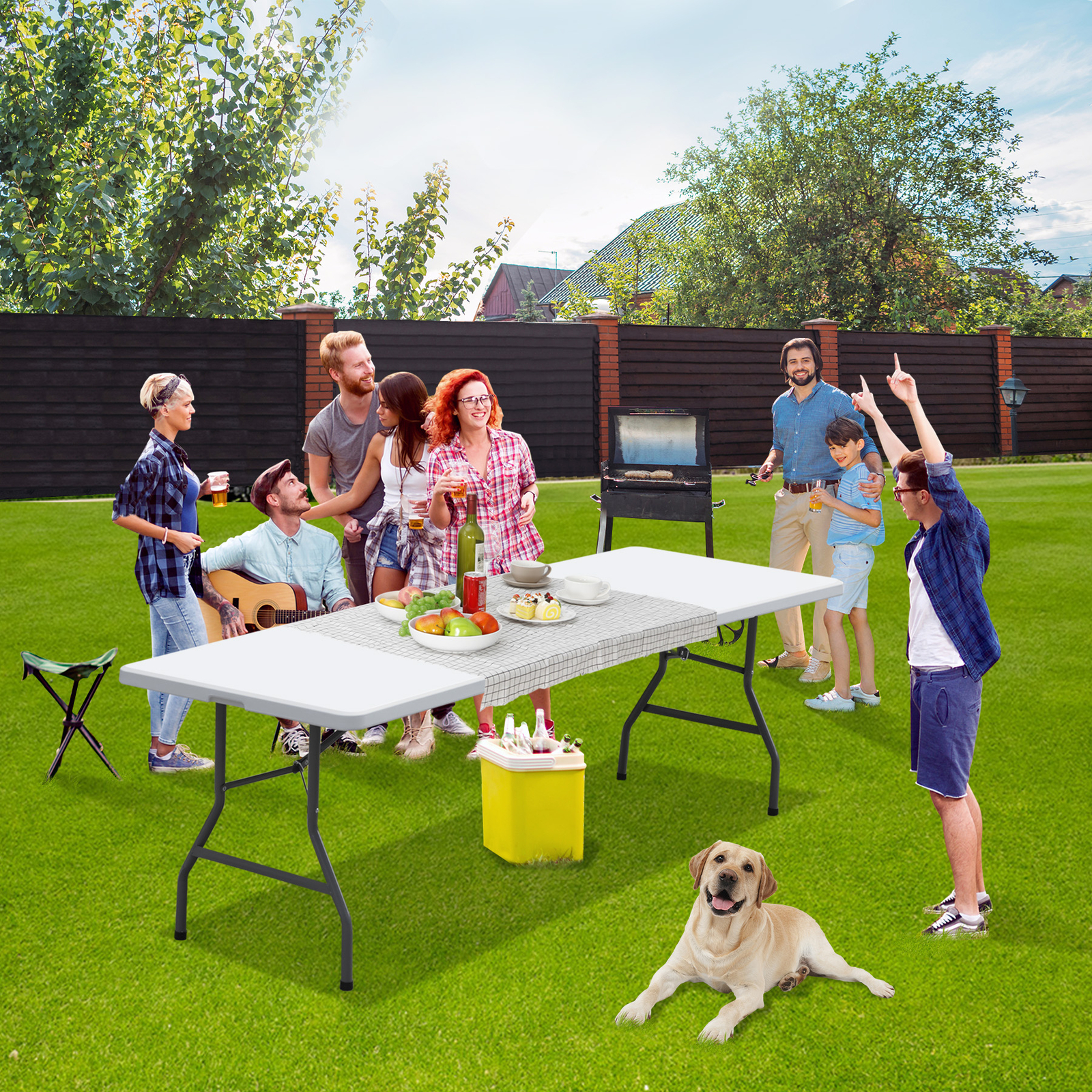 Portable 8ft Plastic Folding Table w/Handle Lock for Picnic Camping Heavy Duty