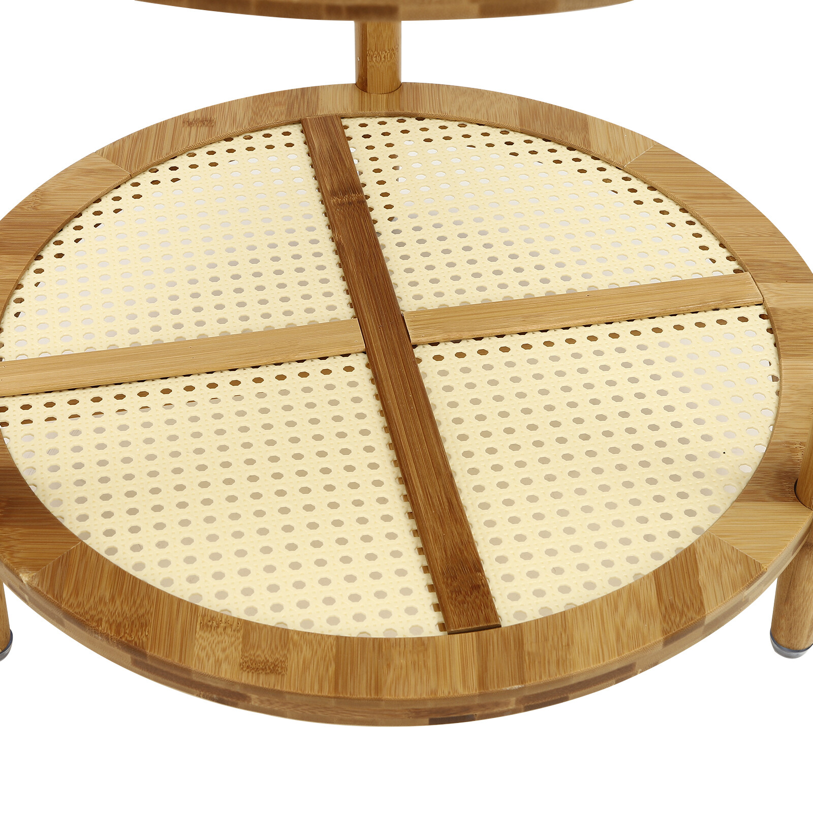 Round Coffee Table,Wood Living Room Table 2 Tiers Indoor End Table Free Standing