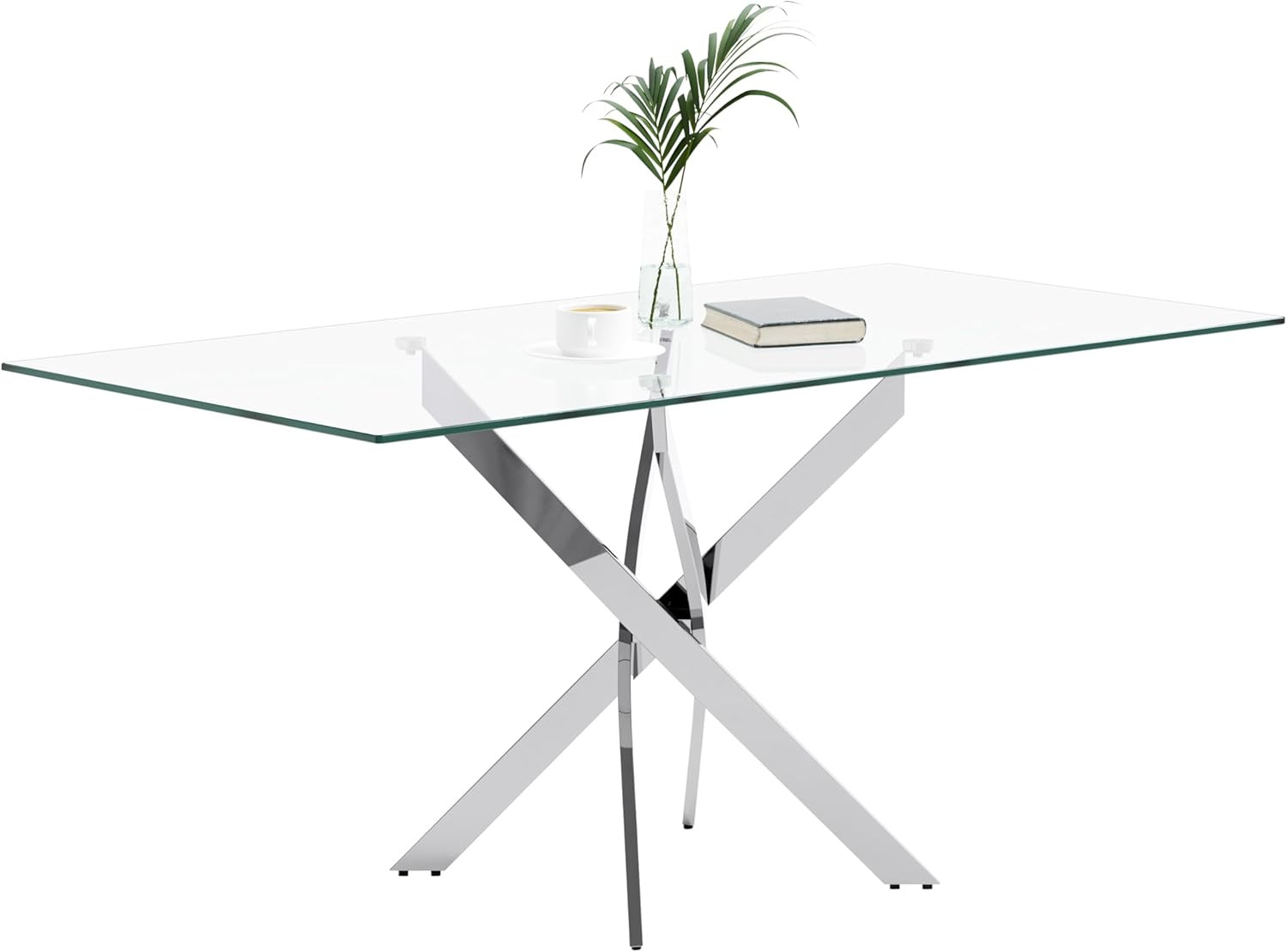 Elegant 47″ Tempered Glass Dining Table with Chrome Legs for Home & Office