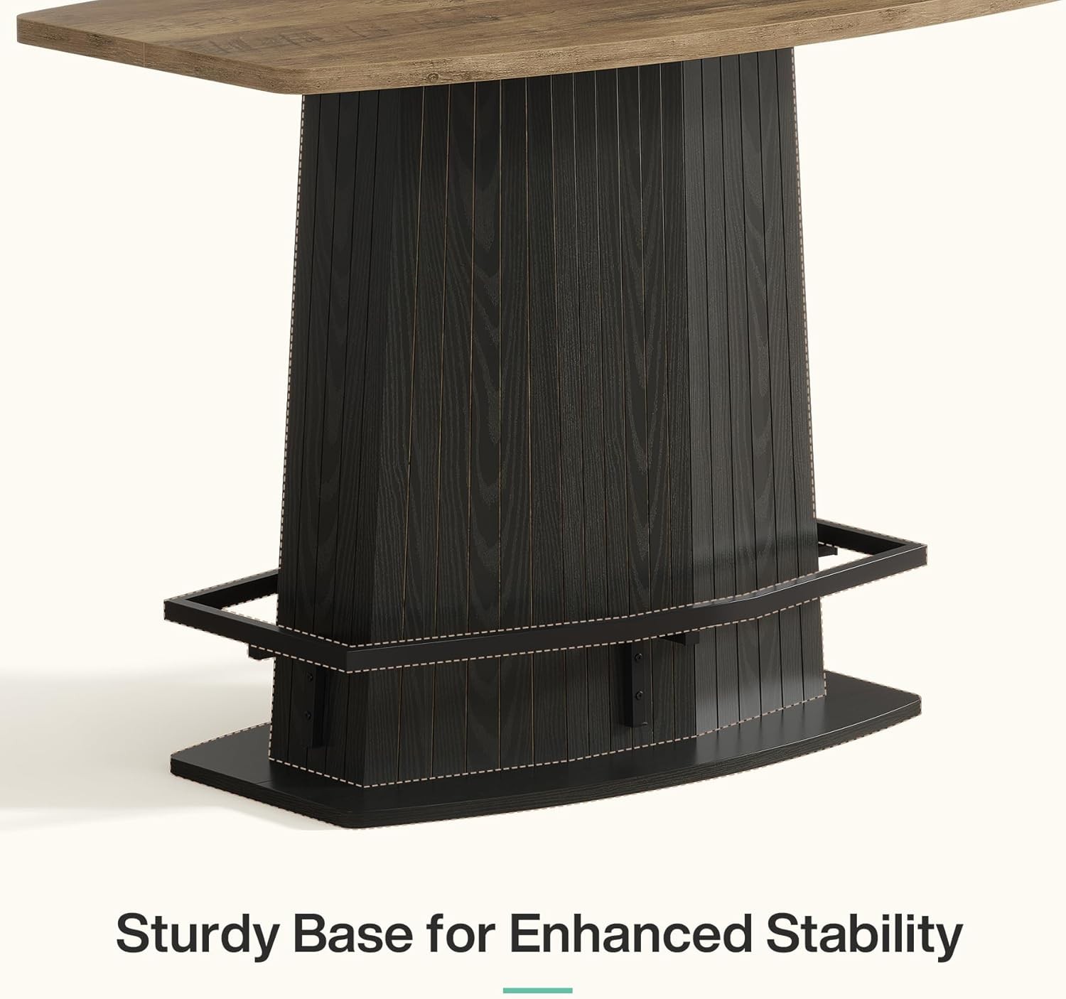 42” Modern Bar Table Rectangular High Top Bistro Table w/ Fluted Pedestal Base