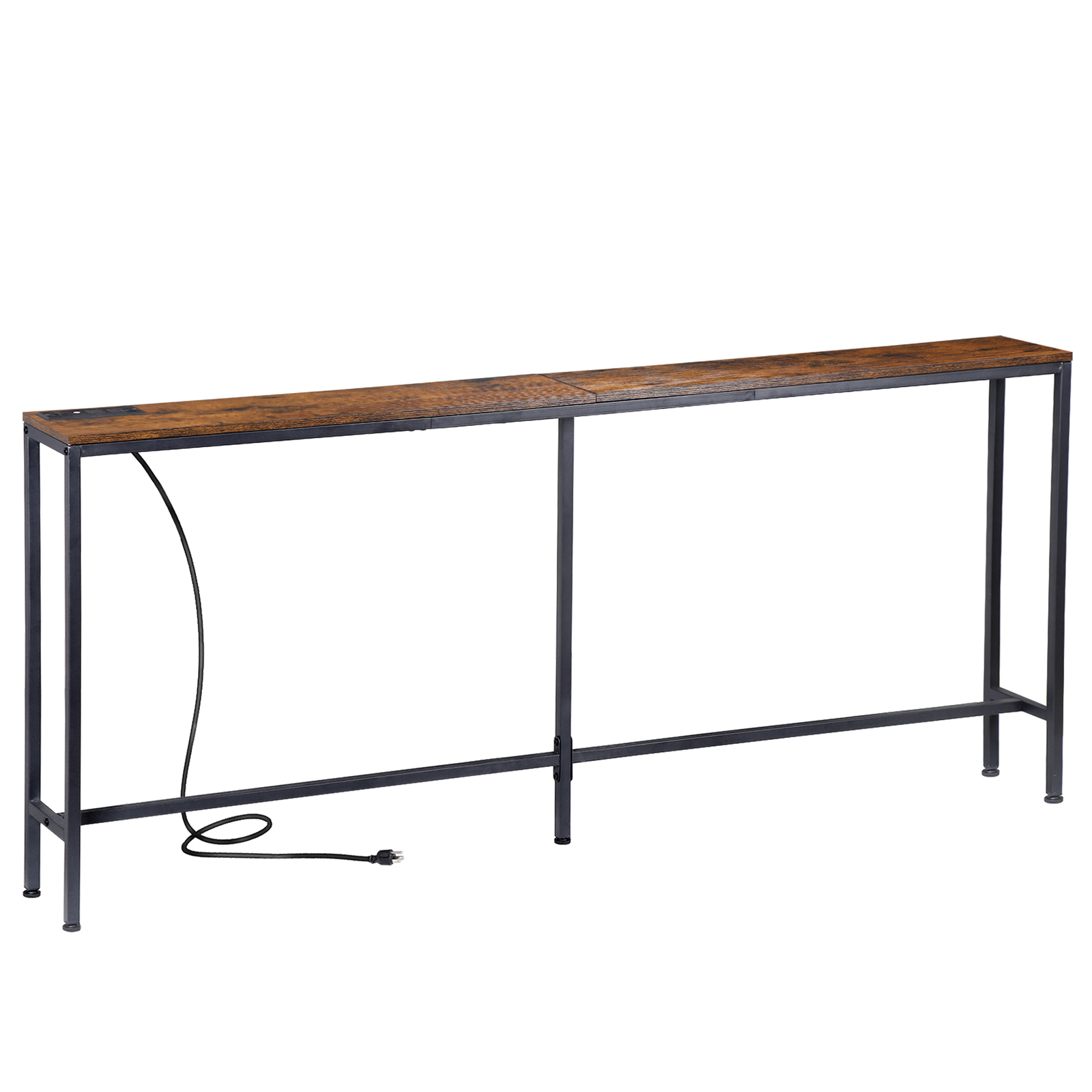 Narrow Console Sofa Table 71″ Long Couch Table with Power Outlet and Metal Frame