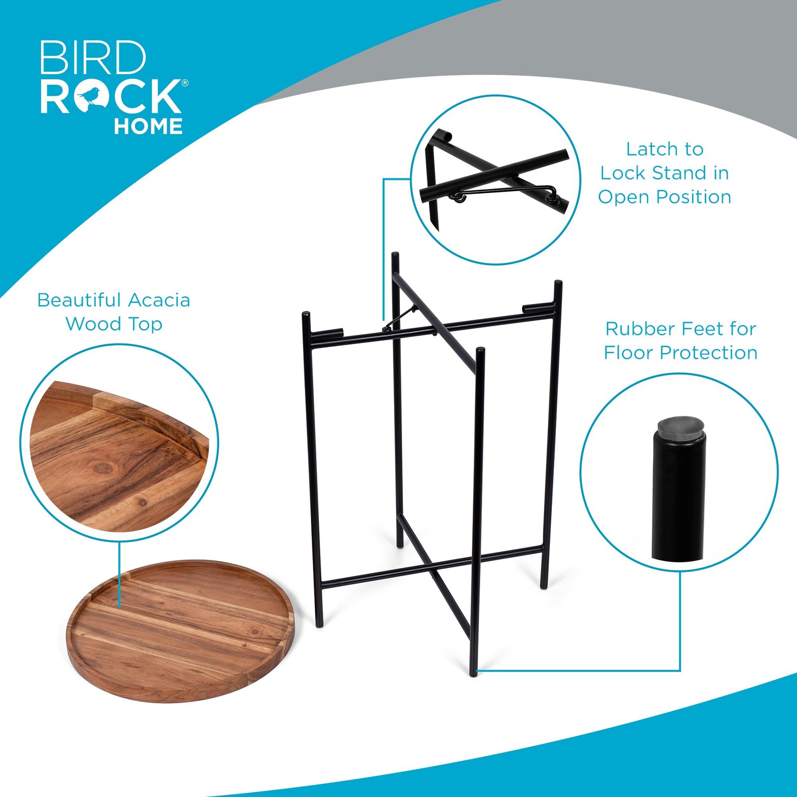 Folding Side Table with Removable Wood Tray – Modern Accent, Foldable End Table