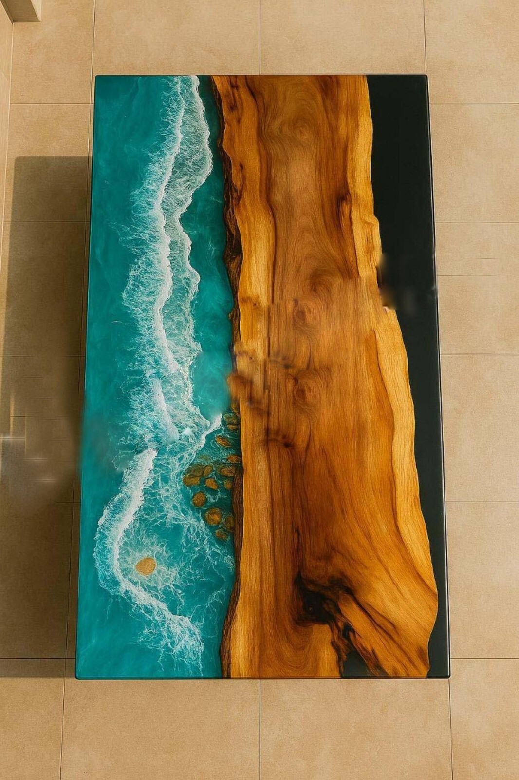 Walnut Ocean Resin River Coffee Table | Epoxy Wood Art | Handmade Furniture Gift