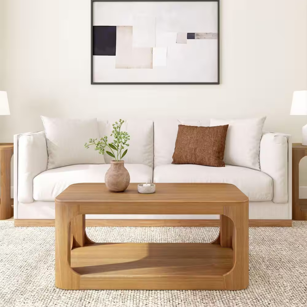 Forma 40 In. Pecan Rectangle Wood Coffee Table with Shelf