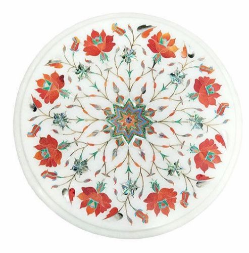 12″ Marble Side Table Top Inlay Marquetry Carnelian Living Art Decor