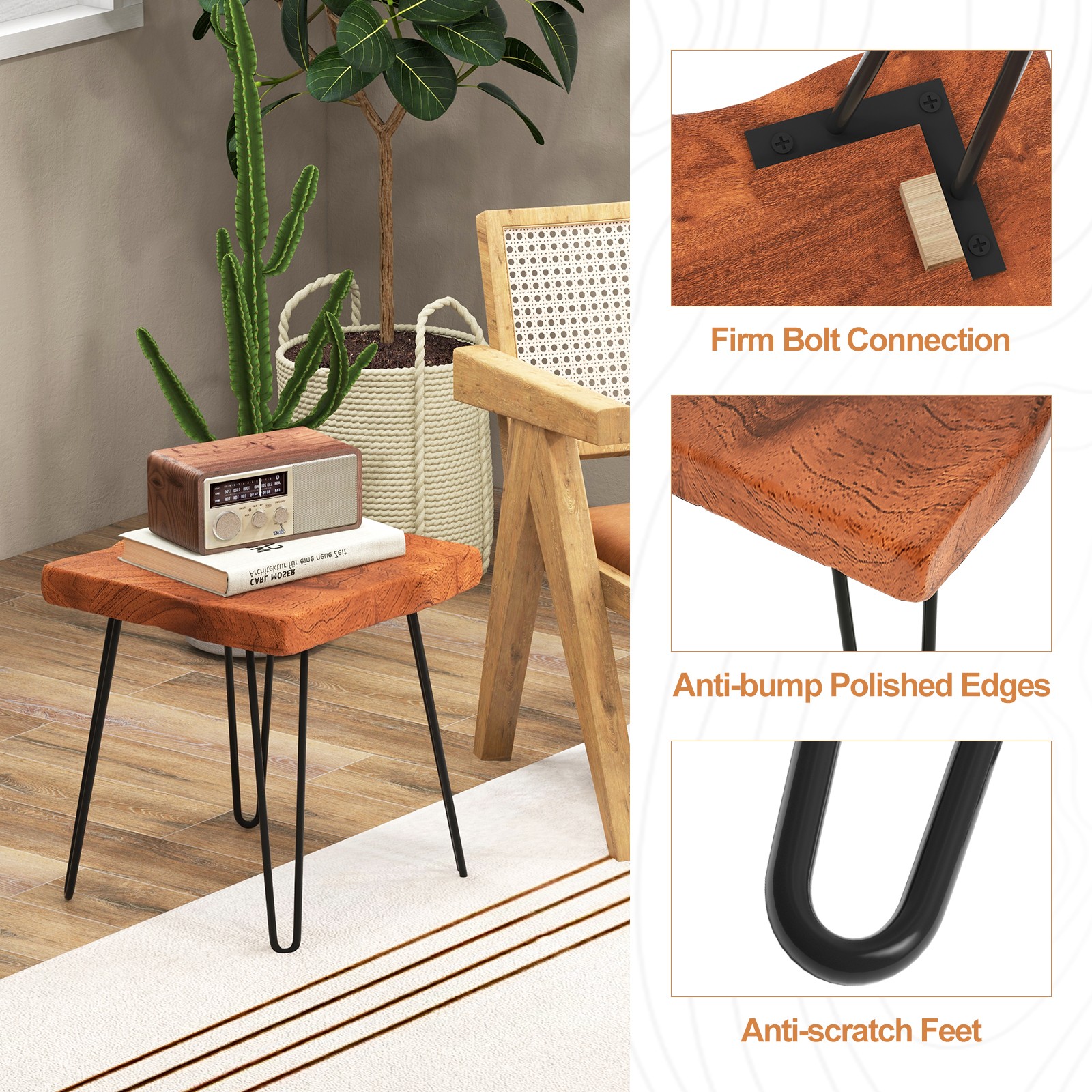 Square End Table Accent Side Table Reclaimed Teak Wood Plant Stand Patio Rustic