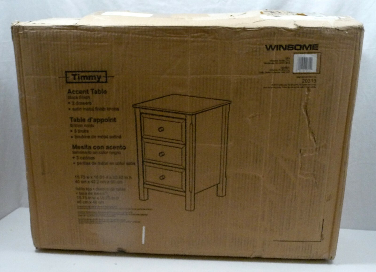 Winsome Timmy Accent Table Black 3 Drawer Satin Metal Finish Knobs NIOB