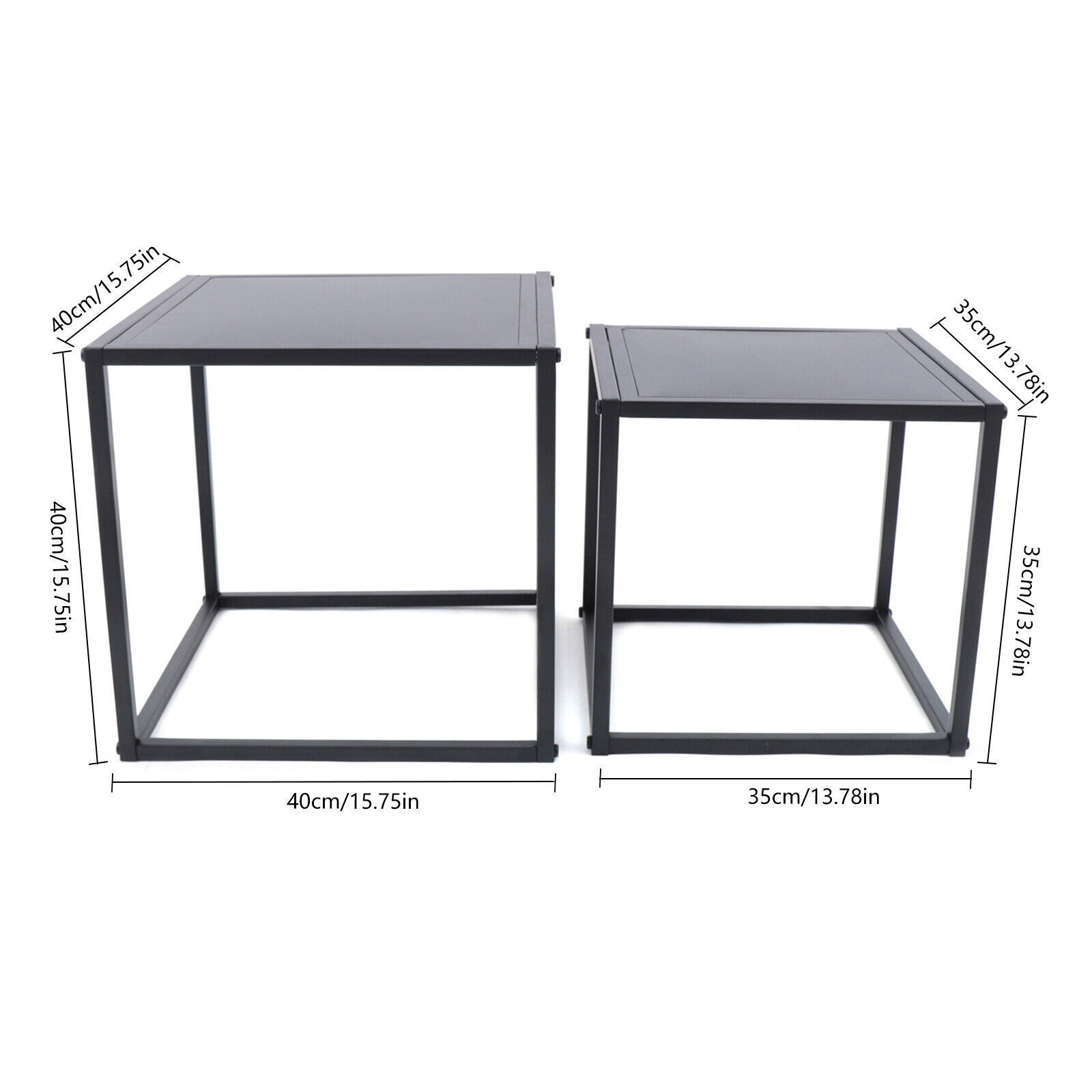 2x Square Coffee Table End Table Modern Metal Side Table Matt Black Home Office