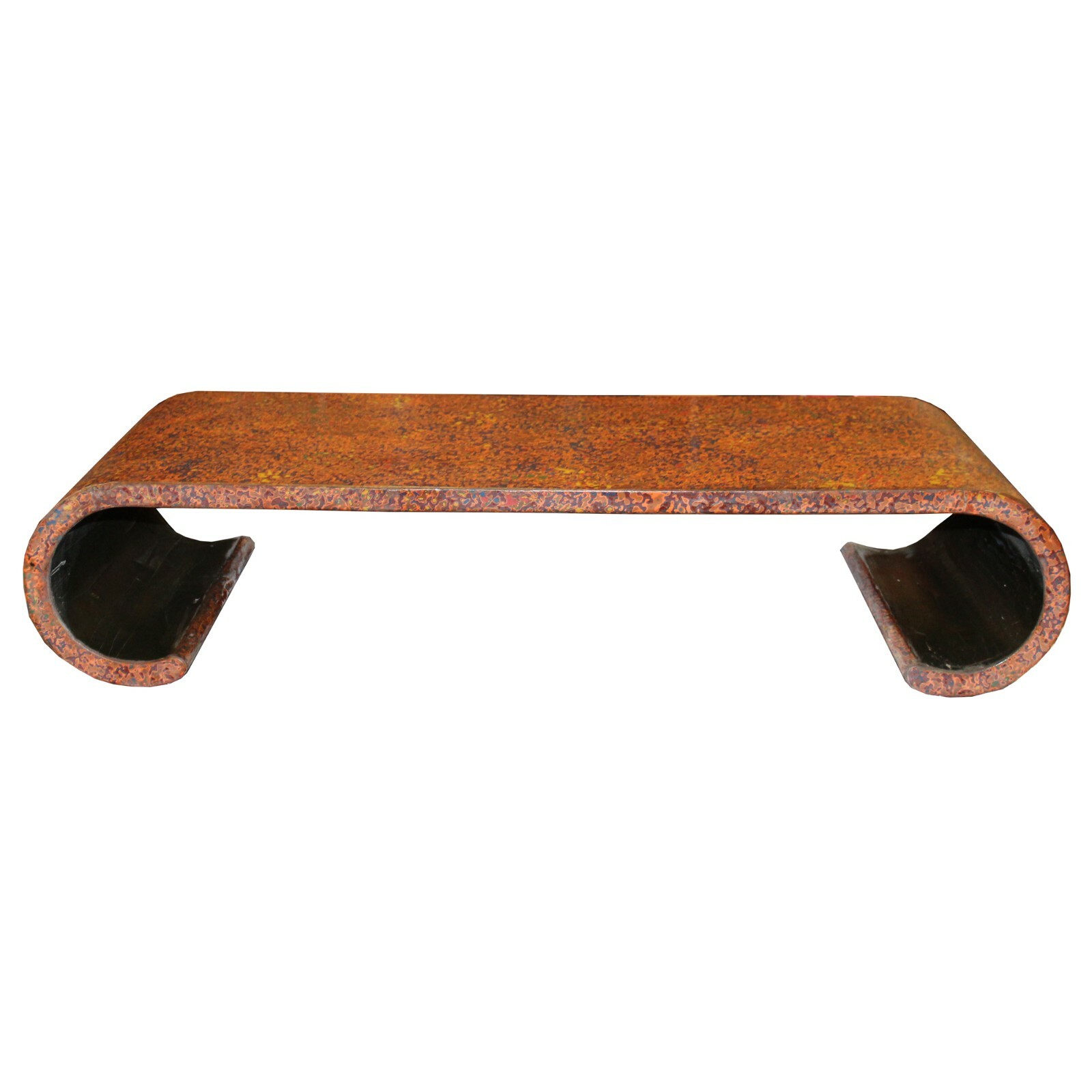 Handmade Orange Red Multi-Layer Lacquer Wood Scroll Low Table Stand cs5483