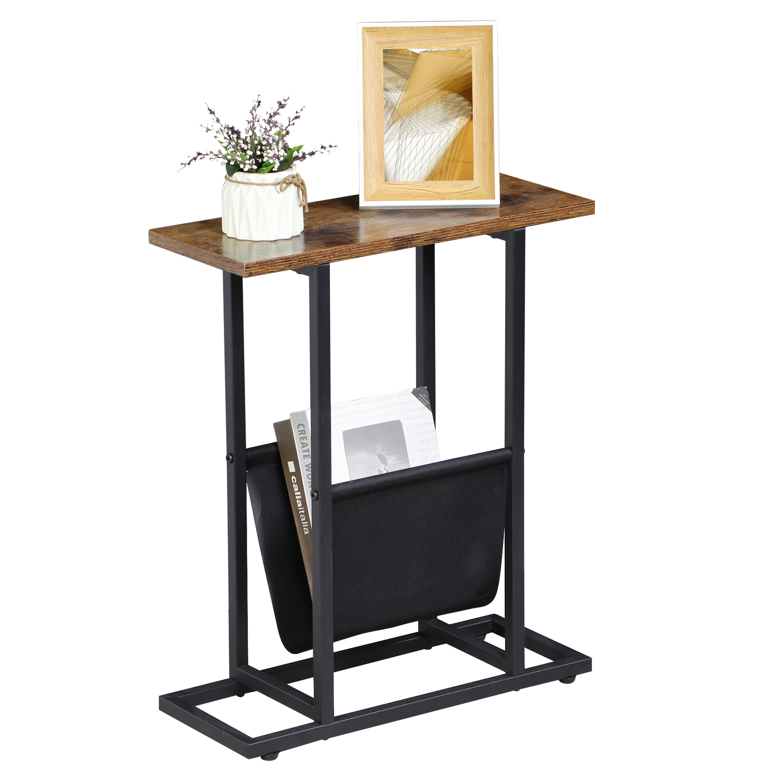 Narrow Side End Table Sofa Table Snack Table Space Saver for Living Room Brown