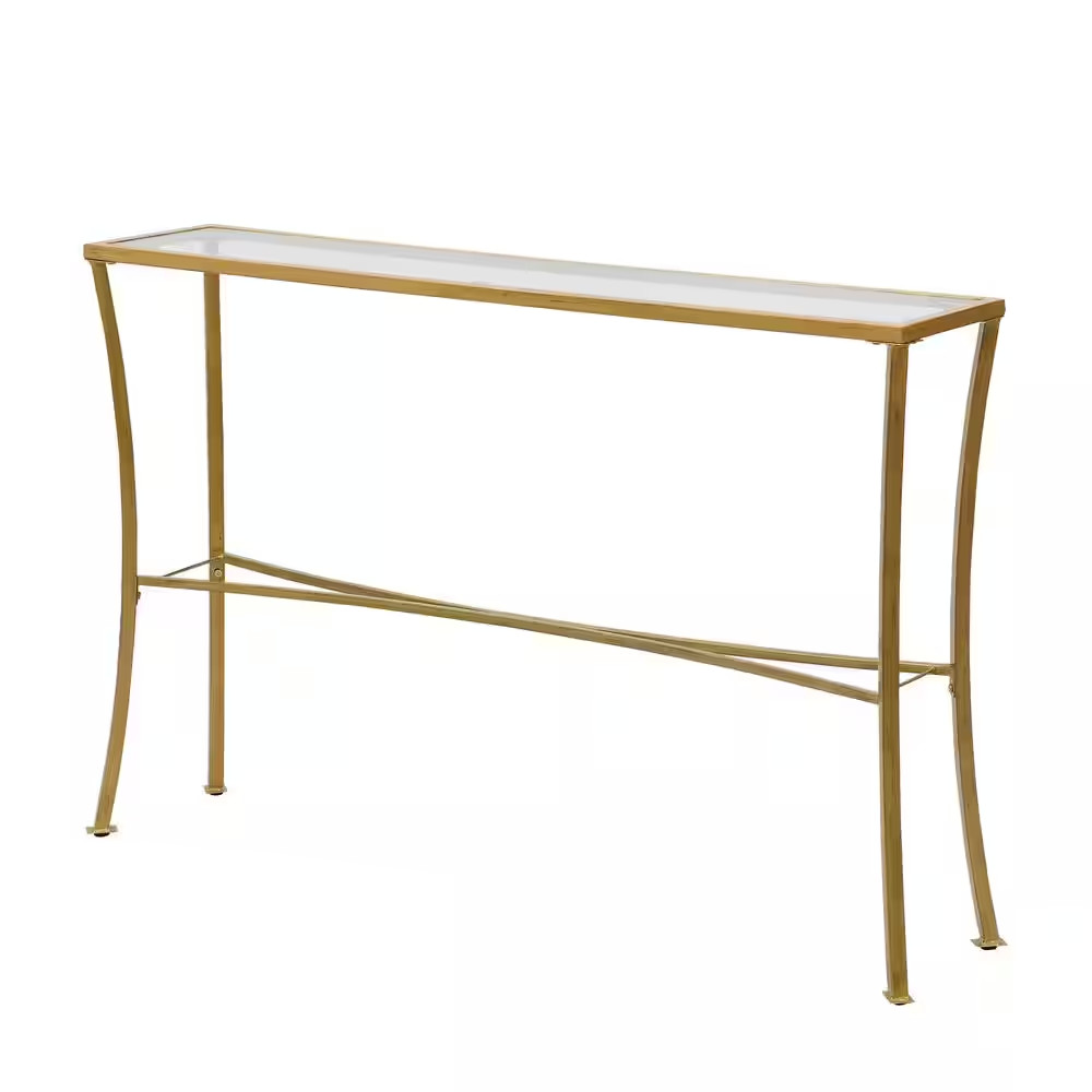 Palin 48 In. Antique Gold 32 In. High Rectangle Glass Top Console Table