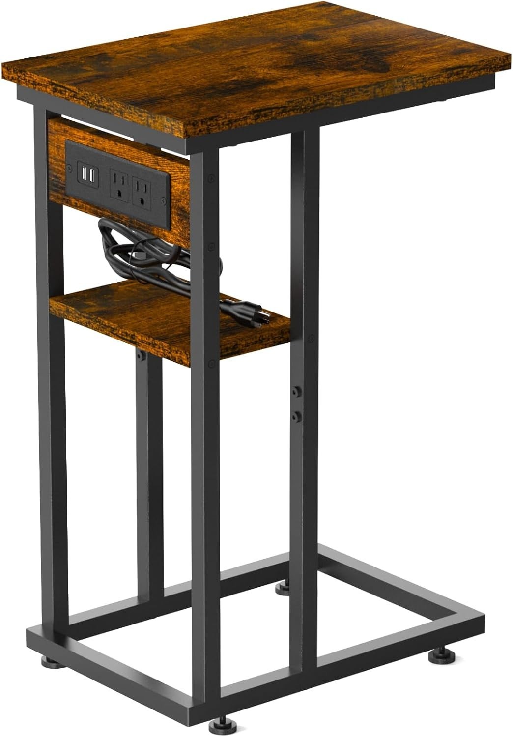 End Table with Charging Station and 2 USB Ports, C Table Storage Shelves, Couch