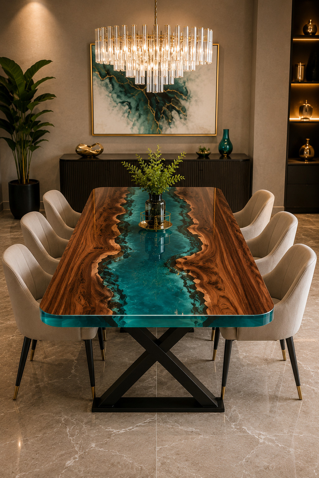 Handmade Walnut Epoxy River Dining Table Ocean Wave Resin Kitchen Table12X24