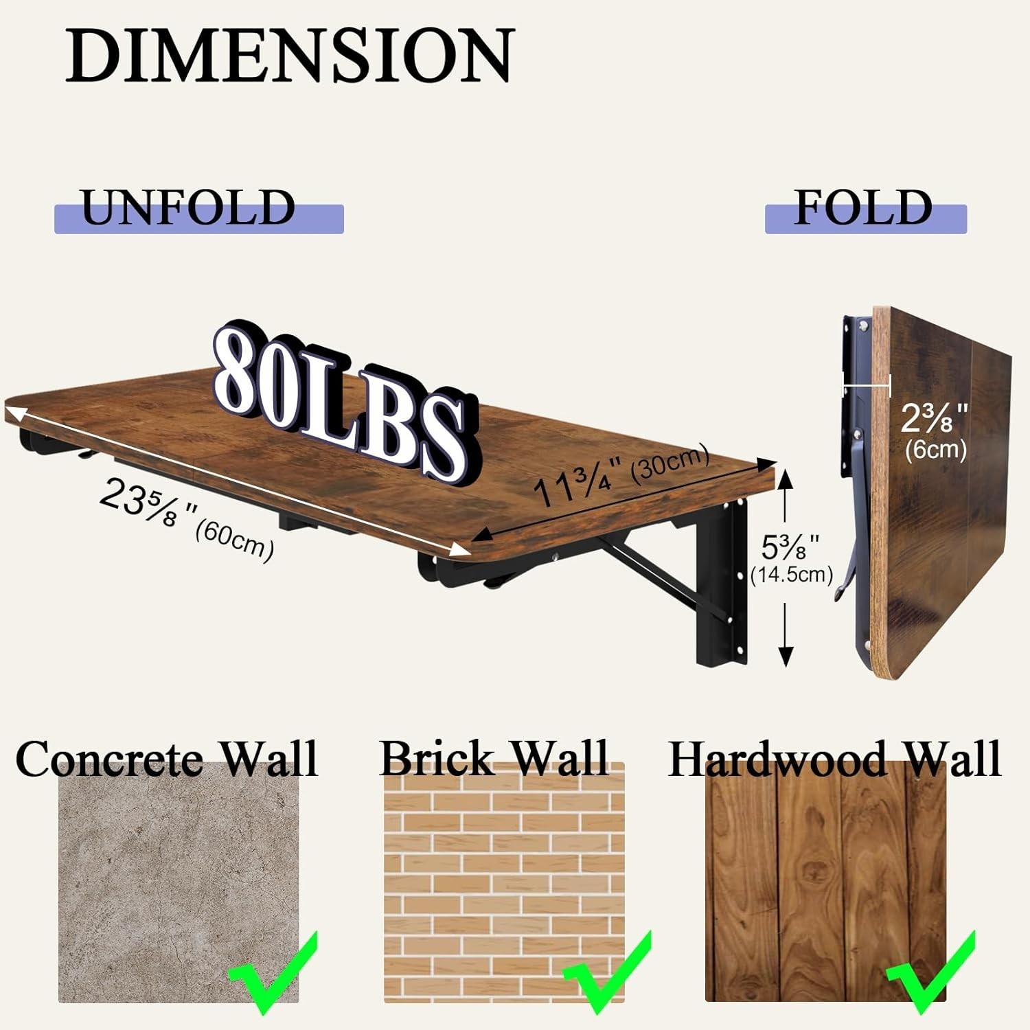 Drop Leaf Wall Desk – Elegant Brown Table for Kitchen or Laundry Use