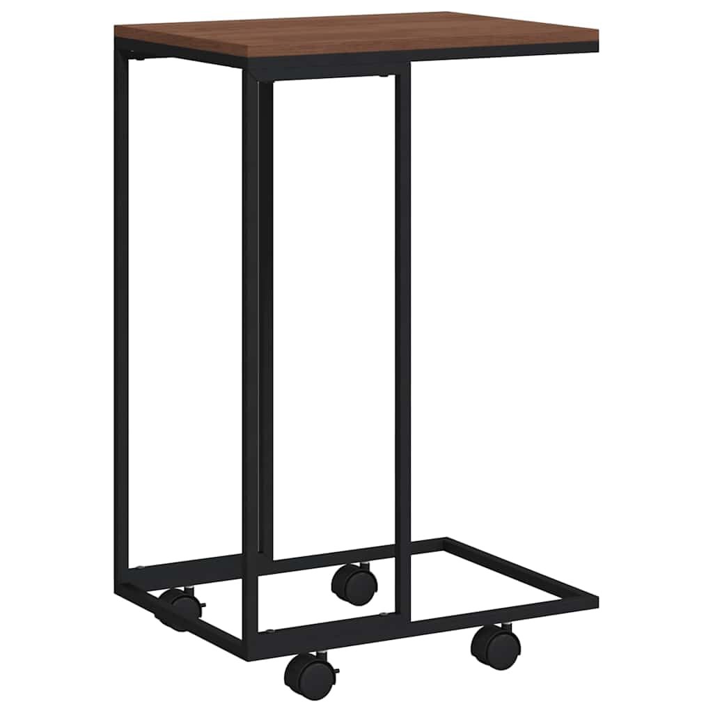 Black Side Table with Wheels, C-Shaped Engineered Wood and Iron Frame, Ideal …