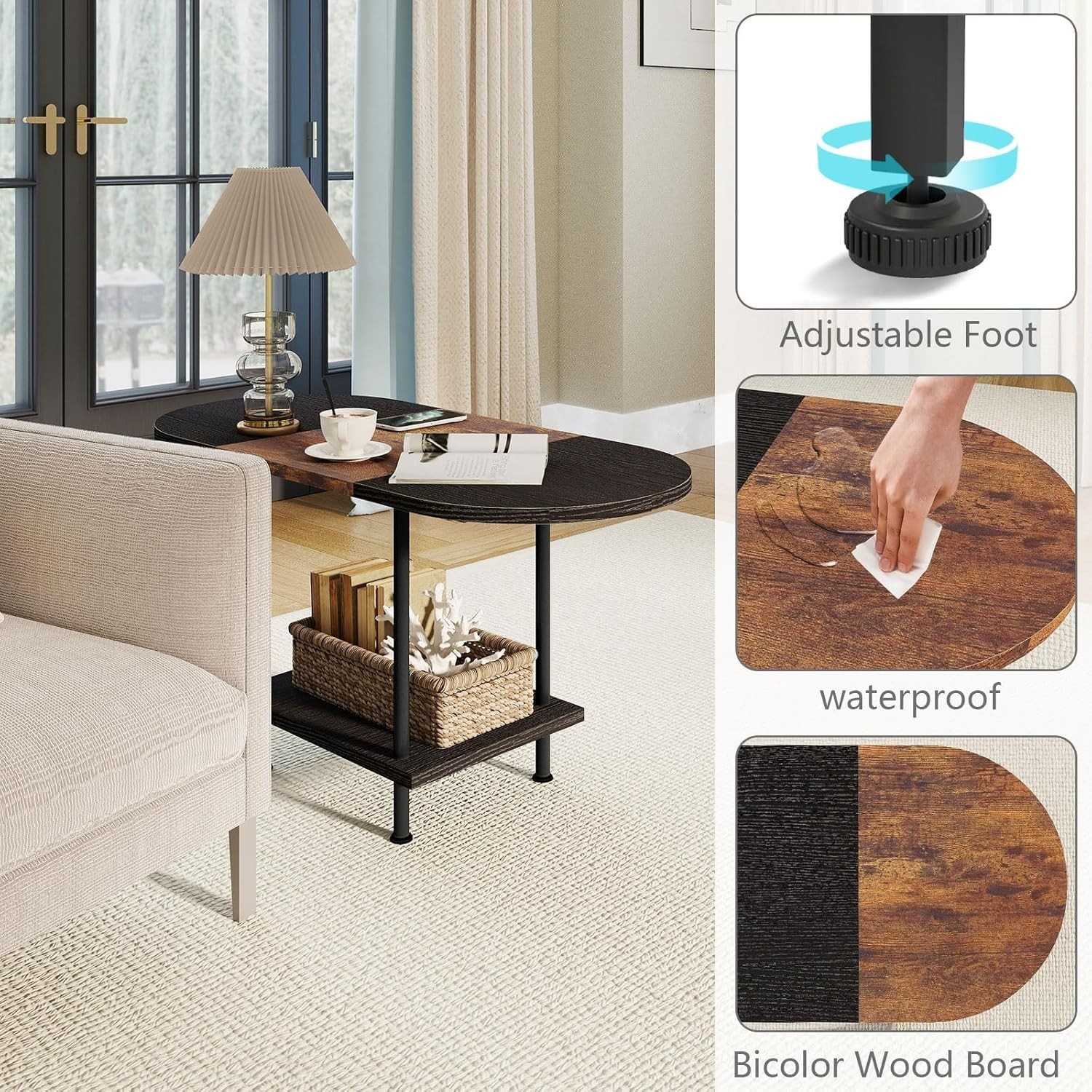 Elegant 2-Tier Coffee Table with Adjustable Feet – Modern Living Room Essential