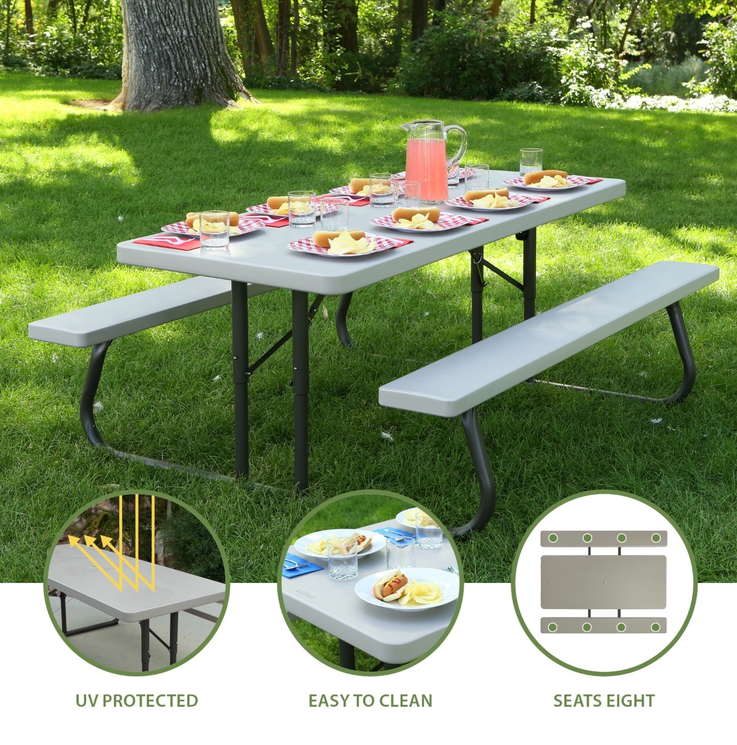 Lifetime Folding Picnic Table 22119 6-Ft Putty Color Seats Up to 6 Adults