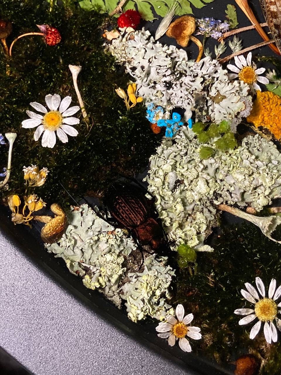 Handmade Epoxy Resin Side Table with Real Flowers, Mushrooms