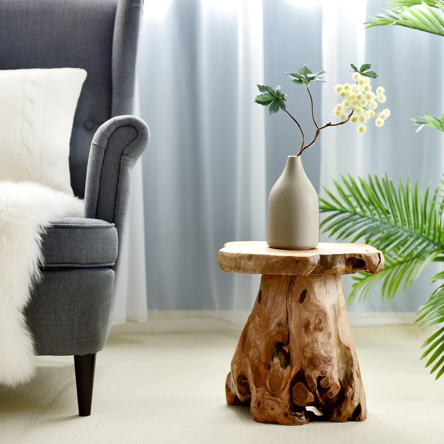 Natural Cedar Stump Stool 14″ End Table Live Edge Side Table Plant Stand Small