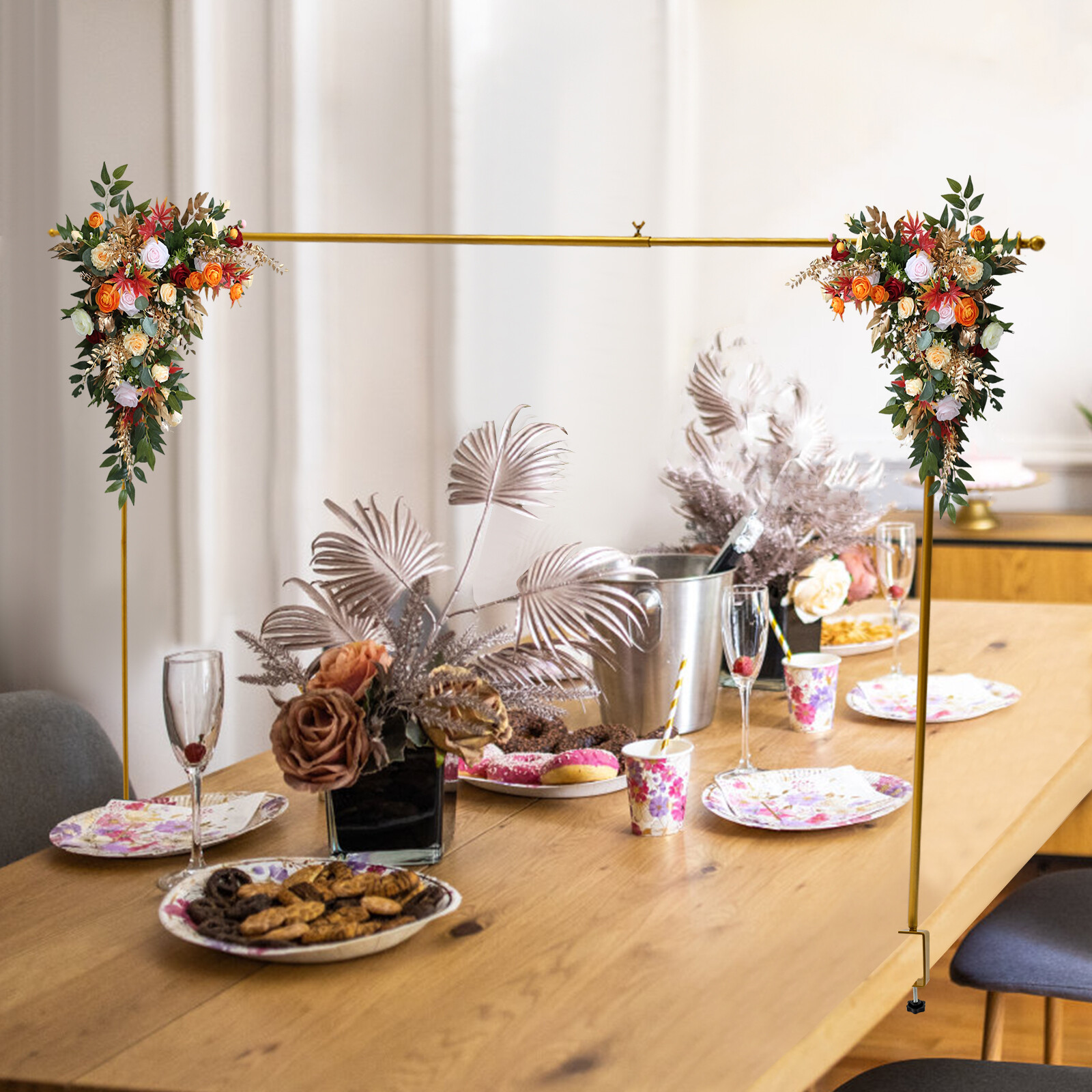 3.28ft Tall Over the Table Rod Stand Adjustable Gold Metal Table Stand Gold