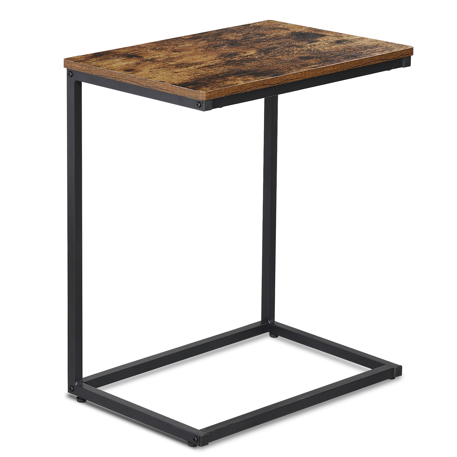 C Shaped Side Table End Table for Sofa Bed and Couch w/ Metal Frame Rectangular