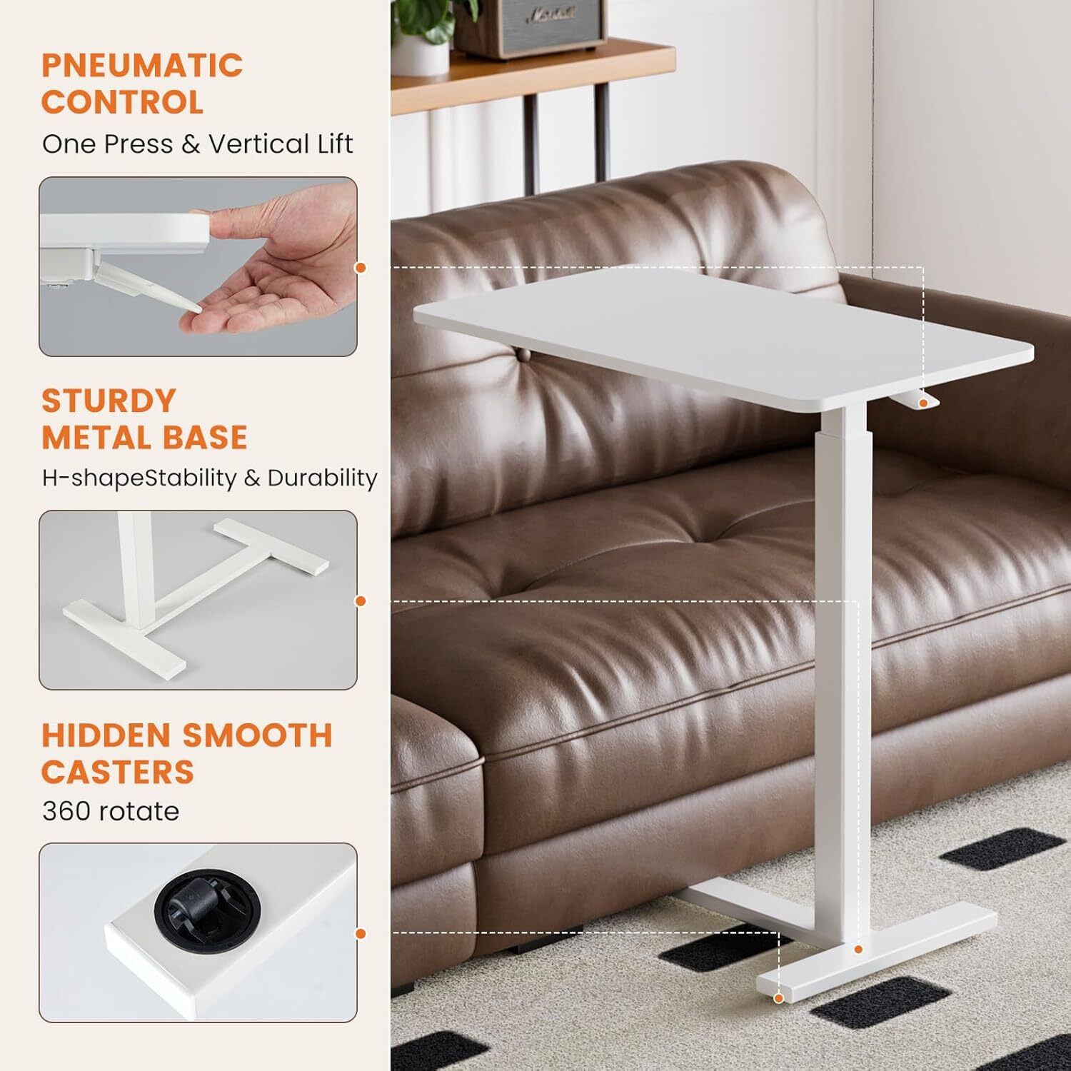Overbed Bedside Table with Wheels Adjustable Hospital Home Use Bed Laptop Table
