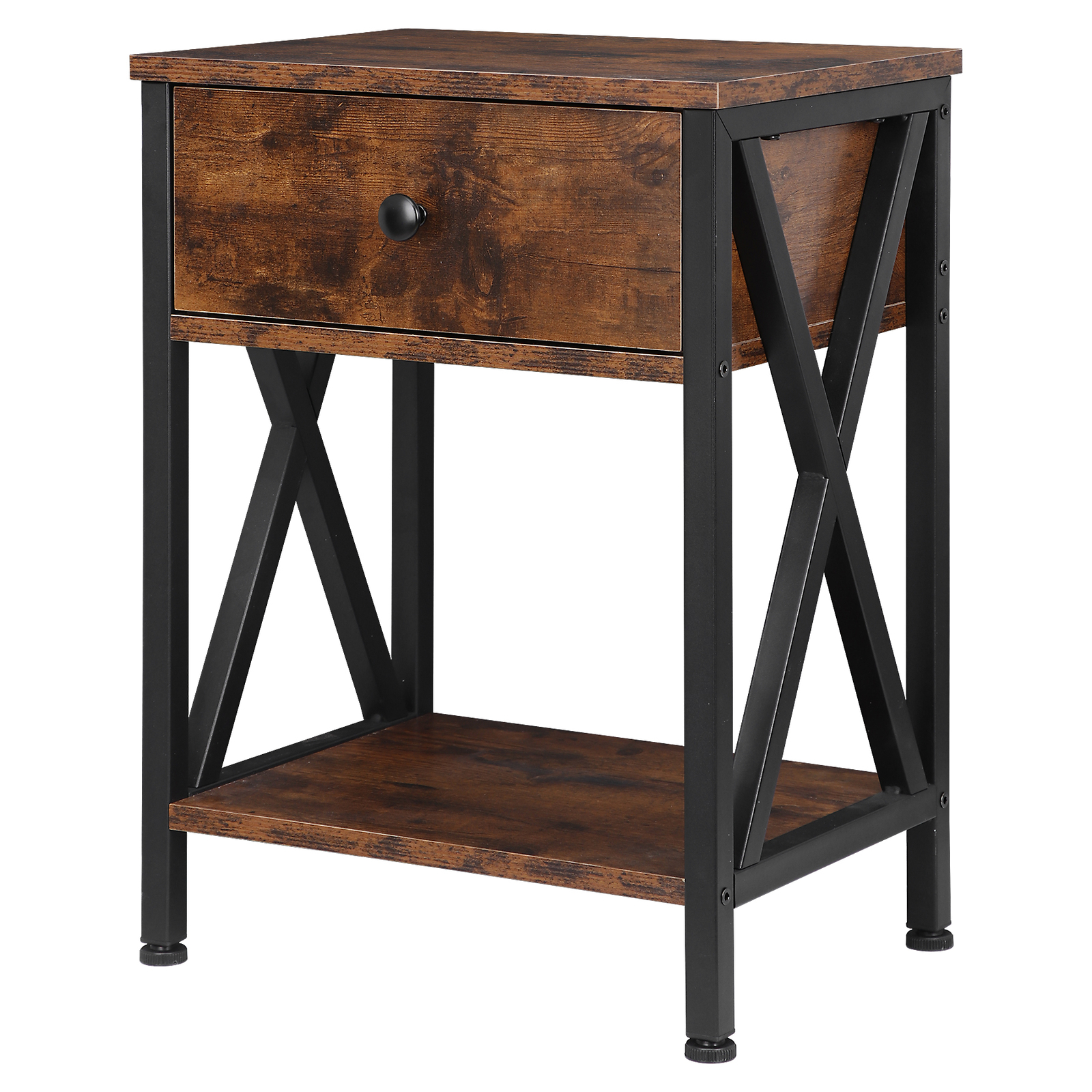 2 Pieces Home End Table Storage Display Metal Frame MDF Top with Drawer, Brown