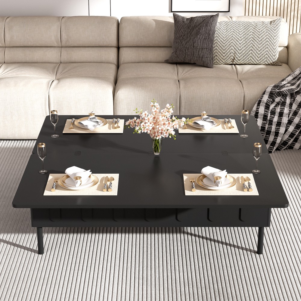 Coffee Table with Drawers, Foldable, Featuring Hidden Storage Compartments