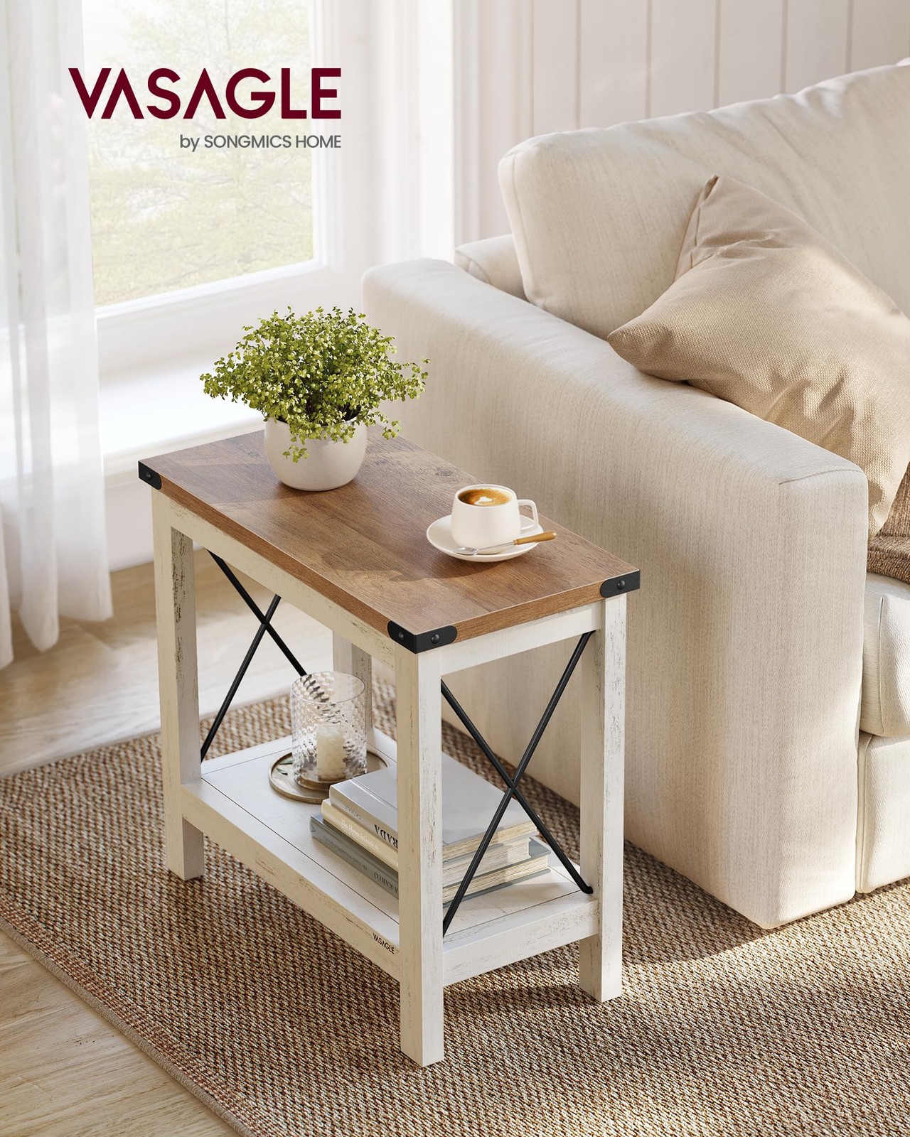 2-Tier End Table, Rustic Nightstand for Small Spaces, Living Room, Bedroom