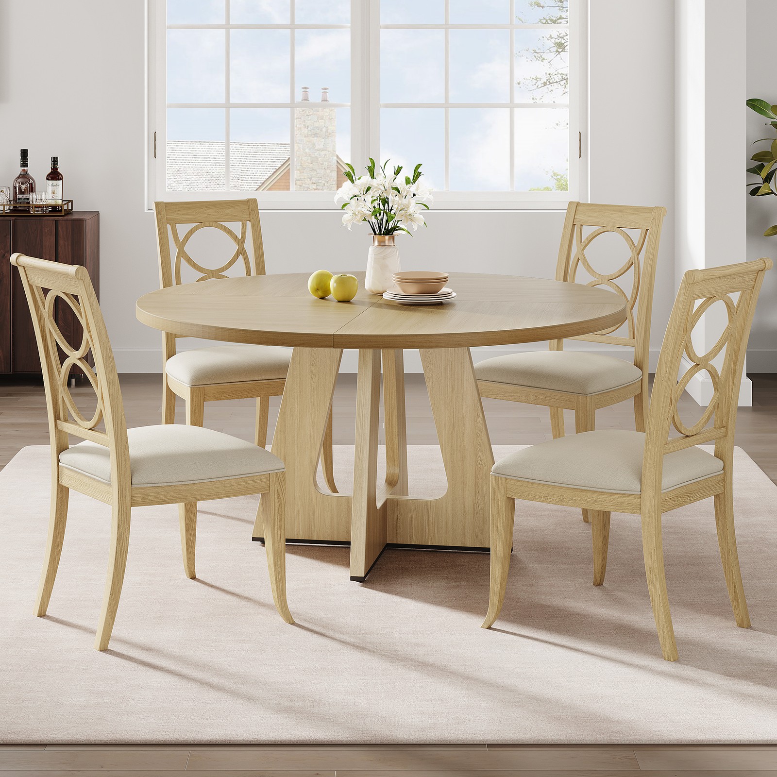 47” Round Dining Table for 4 to 6 People, Farmhouse Dinner Table for Kitchen
