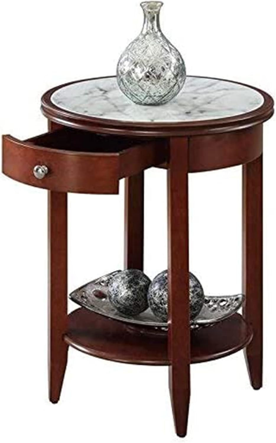 American Heritage Baldwin End Table with Drawer, Mahogany & Faux Marble