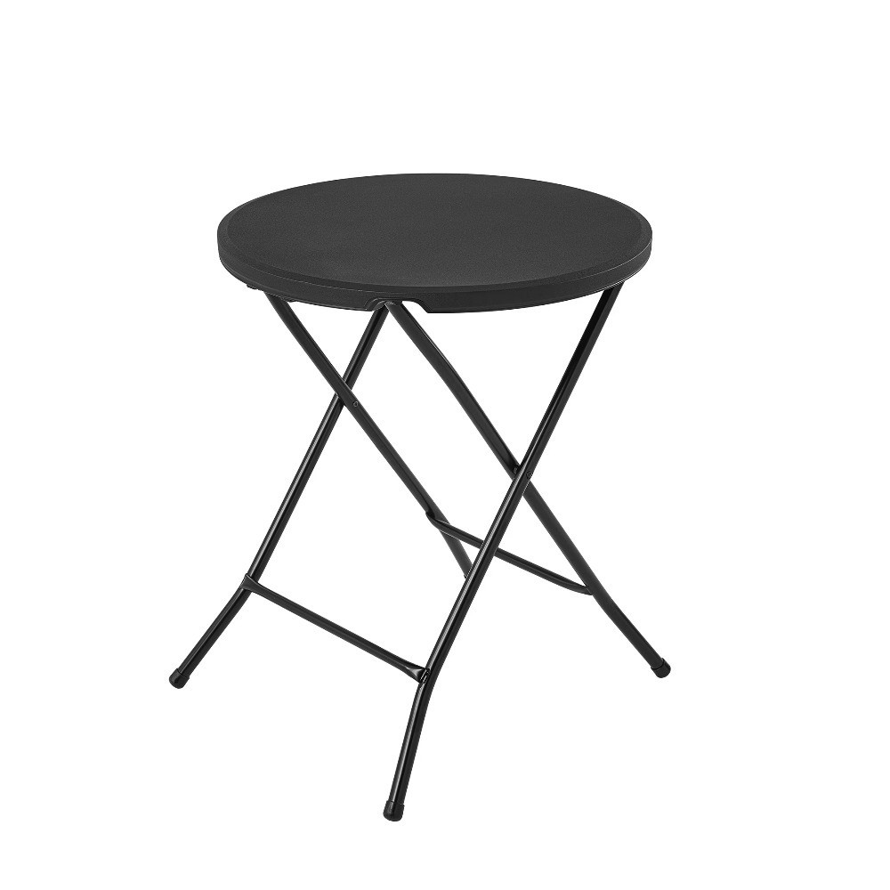 Round Folding Bistro Table 24 Inch Indoor Outdoor Black Metal Cafe Patio Dining