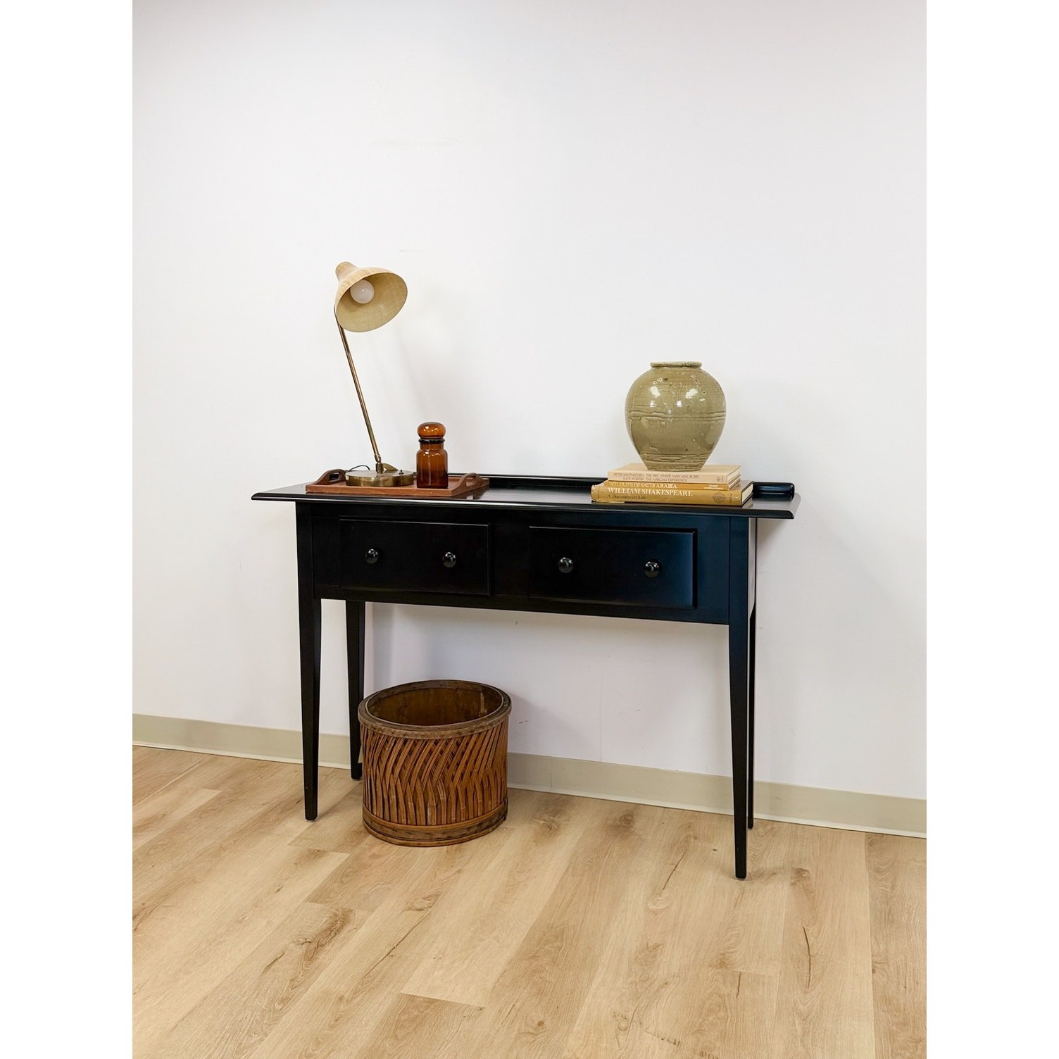 Nichols and Stone Solid Black Wood Console Two Drawers Modern Transitional