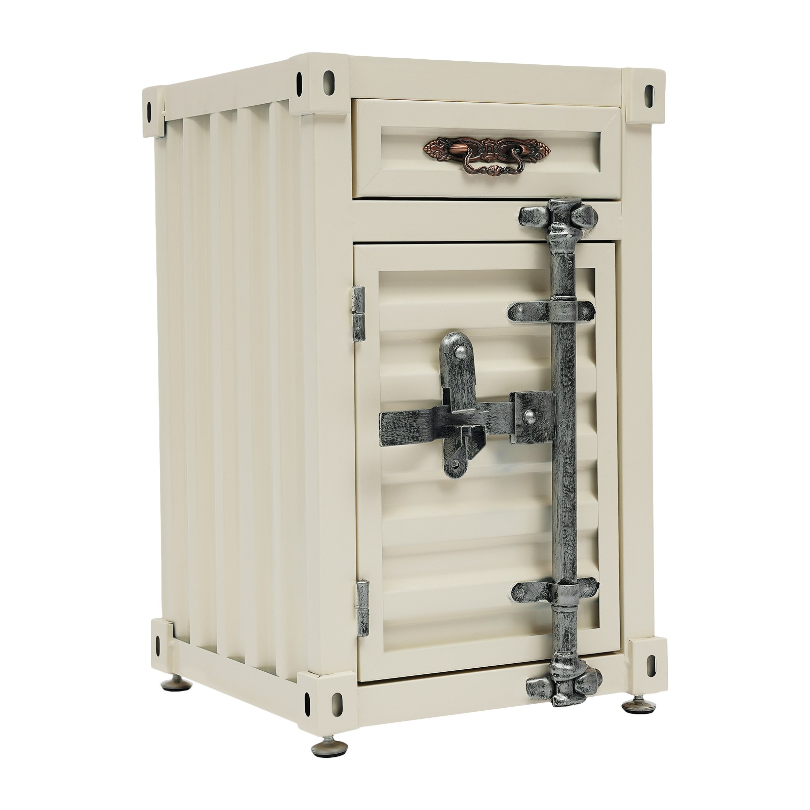 Industrial Metal Storage Cabinet with Lockable Drawer, Creamy White