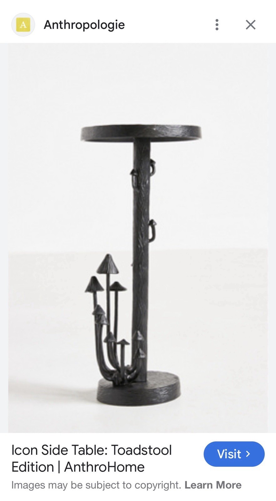 Read! Anthropologie Mushroom Side Table Plant Stand Black Metal 22” Tall Heavy!